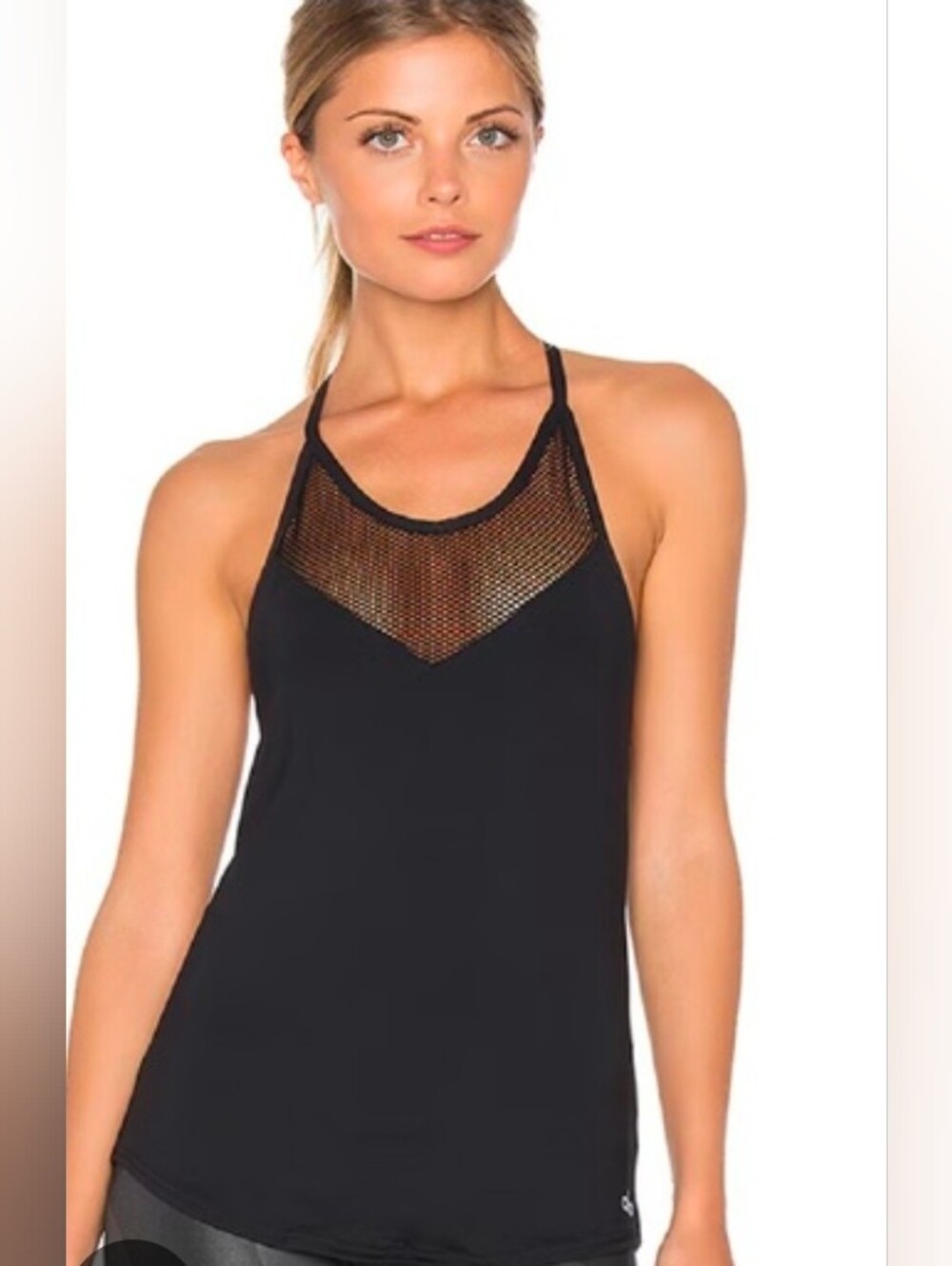 Alo Yoga Elite Tank Top Black Mesh Racerback Athletic Workout Top Size Small